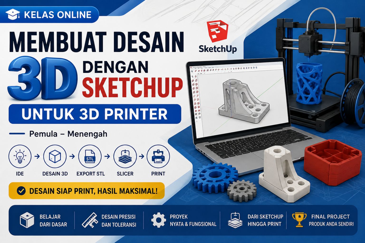 Belajar membuat desain 3D yang benar-benar siap dicetak menggunakan 3D Printer